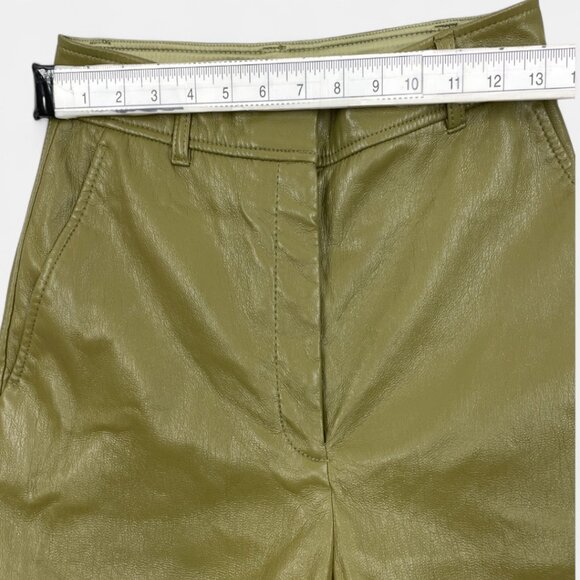 Babaton Aritzia Olive Green Faux Vegan Leather Straight Pants Trousers Women's 6 - Picture 4 of 13